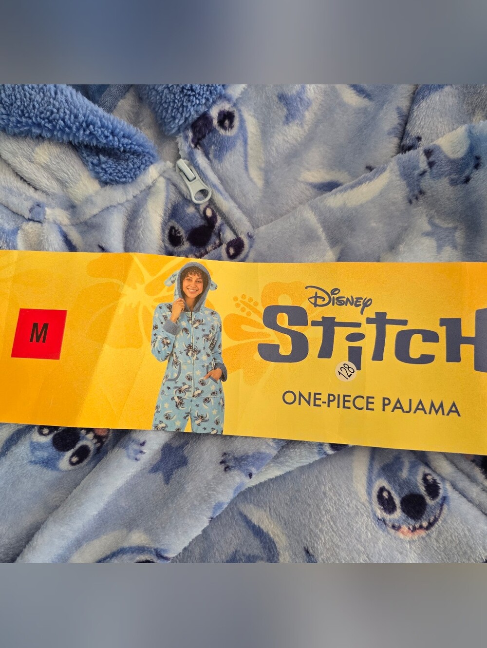 NWT Women's Disney Light Blue Stitch Fleece One-Piece Pajama, Size MEDIUM